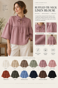 Chemisiers d'été en coton de haute qualité pour femmes, décontractés, à volants, avec nœud papillon, manches trois quarts, coupe ample, chic et bohème - Product Image 2