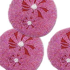 Elegante Posavasos Redondo de Cristal con Cuentas Florales y Satén, Diseño Intrincado, Ecológico, Duradero, Personalizable, para Bebidas, Hogar y Bar - Product Image 6