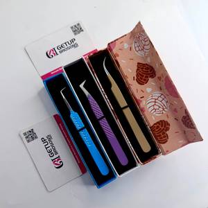 Pince à épiler pour cils GETUP BROSONS, en acier inoxydable, outil de précision, emballage en boîte bleu, violet, or, logo personnalisé - Product Image 4
