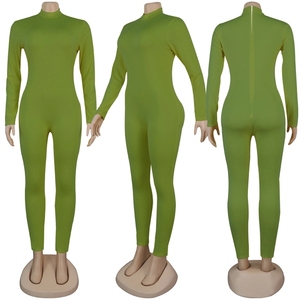 Combinaison pour femme jaune à col roulé, manches longues, taille haute, coupe ajustée, longueur intégrale, en spandex et polyester respirant, toutes saisons - Product Image 5