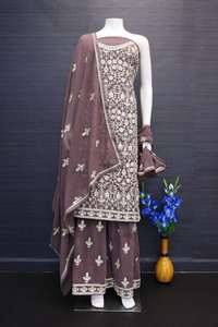 Traje Gharara de Georgette Fox para Fiesta Festiva del Eid para Mujer con Bordado Intenso, Palazzo Elegante y Forro de Santoon Semisellado - Product Image 3