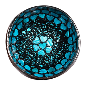 Bol en noix de coco laqué floral artisanal - Incrustation de perles scintillantes - Plateau à bijoux unique - Product Image 2