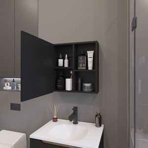 Armadietto Portamedicinali Morenci Nero a 1 Anta con Specchio Incluso, Specchi da Bagno - Product Image 3