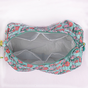 กระเป๋าเครื่องสำอางพร้อมลายดอกไม้สวยงาม ทำจากผ้าฝ้ายอเนกประสงค์ สำหรับเดินทาง ชุดกระเป๋าซิป ทนทาน ใช้จัดเก็บเครื่องสำอาง - Product Image 5