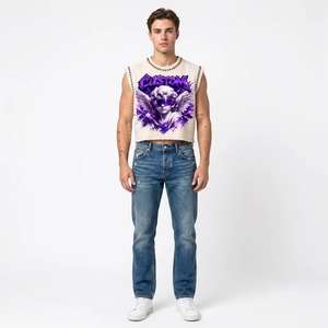 Débardeur personnalisé avec impression graphique en strass, 100% coton jersey, tissu doux, sans manches, t-shirt tendance unisexe, vente en gros OEM - Product Image 5