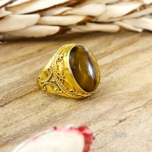 New Arrival Boho Gemstone <b>Ring</b> Vintage Brass <b>Rings</b> Women 18k Gold Plated Ethnic Oval Beaded Tribal <b>Statement</b> Wholesale/OEM/ODM - Product Image 6