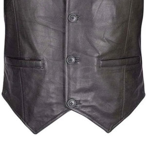 Gilet de motard décontracté en cuir de vachette véritable, col en V, couleur personnalisée, style streetwear, pour homme, grande taille, sans manches, pour l'automne - Product Image 2