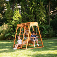 Cubo de Escalada Multifuncional Montessori de Madera con Tobogán, Red de Cuerdas y Barras de Escalada para Niños, Equipo de Juegos Interior