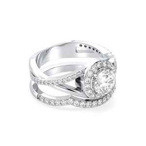 Bague de fiançailles REYES en or massif 14 carats avec diamant de laboratoire taille ronde de 1,76 carat, double bande, certifiée IGI - Product Image 3