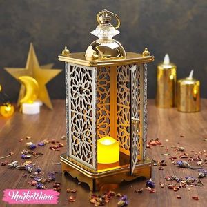 Farol Árabe de Vidrio Repujado, Portavelas Metálico Marroquí para Ramadán, Hogar - Product Image 1