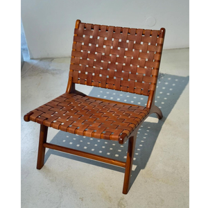 Silla de Acento Ergonómica Escandinava sin Brazos con Tapicería de Cuero Tejido, Silla Ocasional de Madera Maciza Premium, Venta al por Mayor de Fábrica - Product Image 1