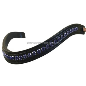 Bande de front de cheval en cuir de canal vide en forme de vague avec cristaux de marque personnalisés à 1 rangée bande de front de bride méga bling pour chevaux - Product Image 4