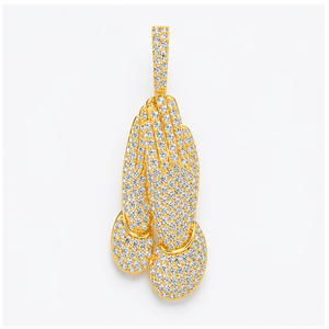 Collier de luxe chrétien avec pendentif mains de Jésus en prière, en argent 925 plaqué or, serti de moissanite et de diamants, cadeau, breloques personnalisées tendance - Product Image 1