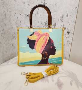Custom Printed PU Women Handbag Fashion <b>Tote</b> <b>Bag</b> Water Resistant Shoulder Purse Geometric Pattern Drawstring Closure <b>Medium</b> Size - Product Image 2