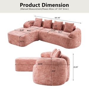 Divano a L in ciniglia rosa, compresso, con spugna ad alta elasticità, confortevole per qualsiasi soggiorno - Product Image 6
