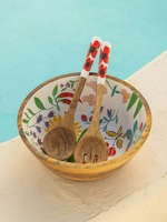 Bol en bois fait main avec motif floral et cuillères de service pour la présentation des aliments lors de fêtes, bol de décoration luxueux pour la maison, bol pour servir des fruits secs