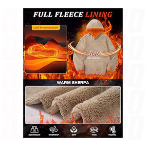 Mens Winter Heavy Pullover Hoodie With Soft Sherpa Fleece Lining Thick Hooded Sweatshirt Featuring Strong Double Needle Stitch - Product Image 5