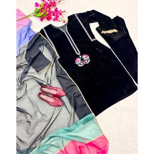 DESGASTE FIESTA BORDADO TERCIOPELO TRABAJO FONDO CON DUPATTA NEGRO - Product Image 1