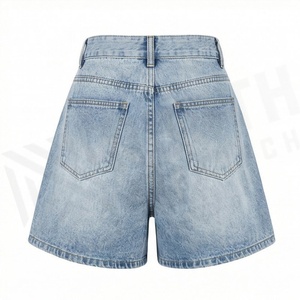 Plus Size Women <b>Denim</b> Shorts Button Lace <b>Stretch</b> High Waist Ripped Vintage Casual Summer Fashion Street Style Clothing - Product Image 2
