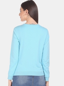 Sweat-shirt décontracté pour femme, bleu clair, col rond, manches longues, imprimé lettres, respirant, 100 % coton tricoté, idéal pour le printemps - Product Image 2