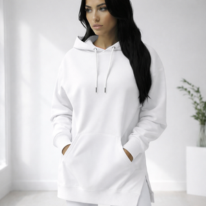 Sweat-shirt à capuche décontracté unisexe surdimensionné en molleton polycoton 300g de qualité supérieure, délavé à l'acide avec fente latérale avant, vente en gros OEM - Product Image 4