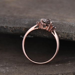 Unique Black Rutile Engagement <b>Ring</b> Rutile Quartz Three Stone <b>Ring</b> Black Quartz Vintage <b>Ring</b> For Her Pear Shape Black Rutilated - Product Image 2