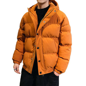 Veste matelassée à capuche orange pour homme, en polyester, coupe-vent, fermeture éclair décontractée, coupe régulière, couleur unie, hiver - Product Image 1