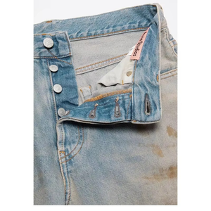Jean droit ample vintage déchiré et vieilli en coton 100 % biologique peigné pour homme, délavé foncé avec décoration en cristal, idéal pour l'hiver et l'automne - Product Image 5