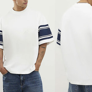 Customized Knitted Cotton Jersey Material <b>Down</b> Shoulder Streetwear Unisex Loose Fit T-Shirt Wholesale Summer Clothes Blank - Product Image 4