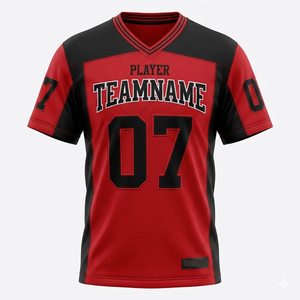 เสื้อฟุตบอลอเมริกันชาย สีแดงดำ คอวี แขนสั้น ผ้าตาข่ายพิมพ์ลาย ชื่อทีม 07 ระบายอากาศได้ดี ชุดกีฬา - Product Image 1