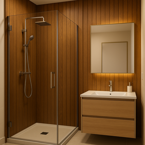 Panneaux muraux en PVC modernes écologiques, joints sans couture, finition propre, aspect pierre de travertin, salle de bain, entrepôts, cliniques - Product Image 1