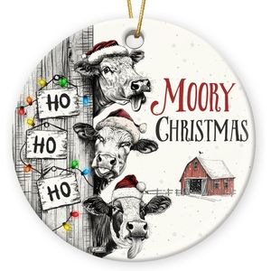 Ornamenti Natalizi a Forma di Mucca 2025, Divertenti Decorazioni per Albero in Stile Fattoria, Regali per Amanti delle Mucche - Palline Natalizie a Tema Fienile - Product Image 1