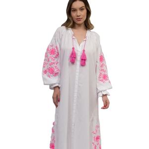 Haute couture brodé à manches longues ballon été coton long ukrainien pour les femmes - Product Image 1