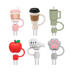 Reusable Cute 3D Custom Cartoon Shape Food-Grade Silicone Straw Topper Dust Plug for Tumbler <b>Accessories</b> - Product Image 1