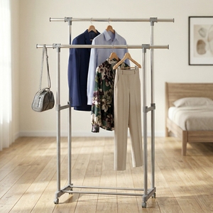 Perchero Metálico Multifuncional de Doble Barra para Almacenamiento en Armario, Cocina, Baño, Sala de Estar, Organizador de Ropa Versátil - Product Image 4