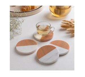 Ensemble de dessous-de-verre en bois et marbre pour la décoration de table, tapis de table antidérapants pour la décoration de la maison, dessous-de-verre en marbre - Product Image 2