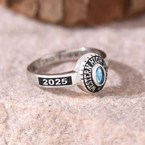 Anillo de Graduación Universitario Personalizado BOJ School Ring 070, Anillo de Colegio Secundario para Ella, con Piedra de Nacimiento, Plata 925, ¡Oferta! - Product Image 2