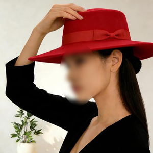 <b>Red</b> Wide Brim Fedora Hat 100% Wool Unisex European Style Accessory with Ribbon <b>Bow</b> Spring Autumn Casual Wear - Product Image 3
