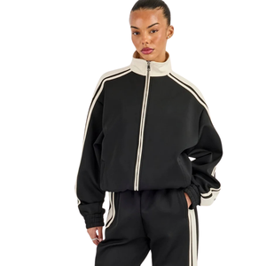 Conjunto Deportivo de Dos Piezas para Mujer con Sudadera con Capucha y Cremallera Completa, Ribete en Contraste y Pantalones de Pierna Recta Relajados, Estilo Casual Athleisure - Product Image 3