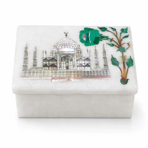 Caja de Joyería Hecha a Mano con Incrustaciones de Mármol Blanco Antiguo, Diseño Floral Taj Mahal, Parágrafo con Palabras Clave SEO - Product Image 1