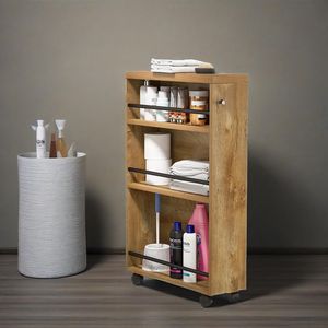 4 Tier Slide Slim Utility Storage Cart Rolling Narrow Kitchen and Laundry Cart with <b>Wheels</b> for <b>Small</b> Spaces - Product Image 1