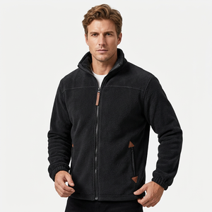 Veste en polaire noire pour homme, col montant, fermeture éclair, coupe décontractée, vêtement d'hiver, 100% polyester tricoté uni, Bangladesh - Product Image 5