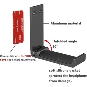 Support mural adhésif puissant en aluminium pour casque audio (H03-Noir-1PCS) - Product Image 3