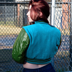 <b>Womens</b> Varsity Crop <b>Jacket</b> <b>Light</b> Blue Green Letterman Style Bomber Coat Faux Leather Sleeves Casual Outerwear Ladies Fashion - Product Image 4