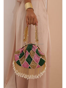 Bolso de Potli bordado hecho a mano para mujeres y niñas, diseño de artesanía de lujo, patrón cuadrado, Moda para fiestas de boda, precio al por mayor - Product Image 5