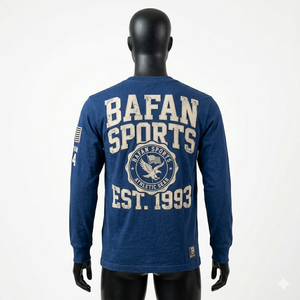 T-shirt à manches longues en coton premium 220 GSM, bleu marine, avec patch en caoutchouc et logo imprimé à l'écran - Product Image 4