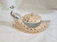 Zilveren Peacock Mukhavas doosje, handgemaakt mondverfrisserschaaltje met lepel, elegant huwelijkscadeau, geschikt voor gedroogd fruit.