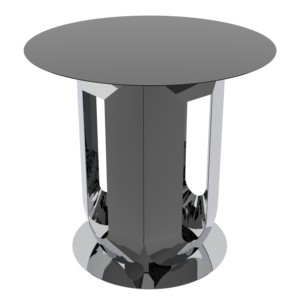 Mesa de Centro Redonda Contemporánea con Pedestal de Acero Geométrico Pulido y Superficie Superior Negra Minimalista - Muebles para Sala de Estar - Product Image 4