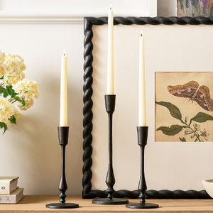 Hot-Sale Matte Black Iron <b>Casted</b> Candle Stick Holders For Christmas Decoration Set of 3 Pieces - Product Image 1