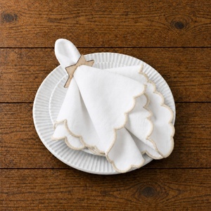 Serviettes de table en coton sable de qualité supérieure avec bord festonné |   Serviettes de table de luxe réutilisables - Product Image 4
